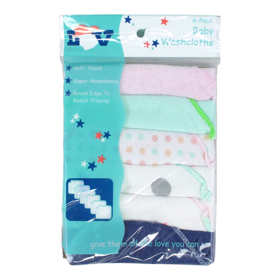 Babies Love 6 pk Super Soft Cotton Washcloths - Whale/Dots