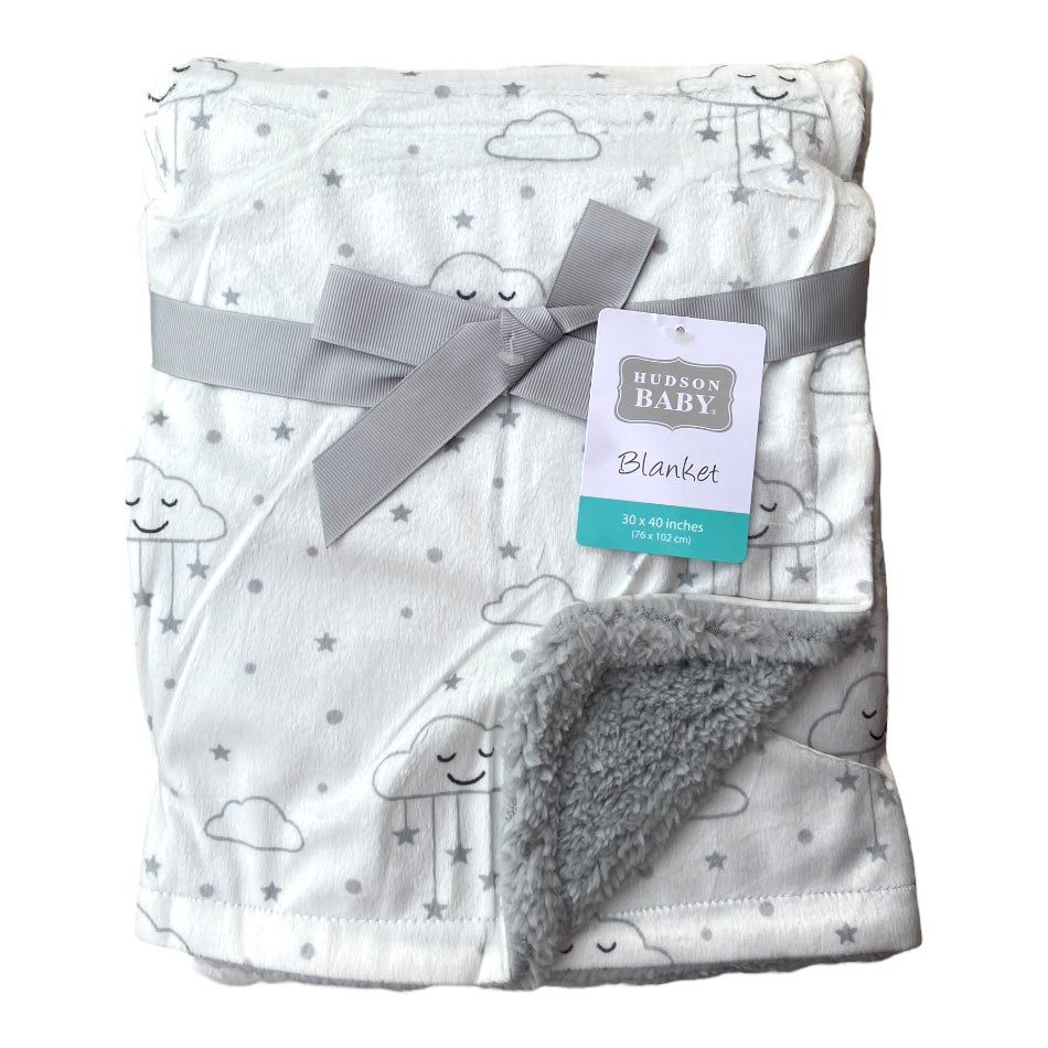 Hudson Baby Plush Mink Blanket With Sherpa Backing Grey Clouds Maya