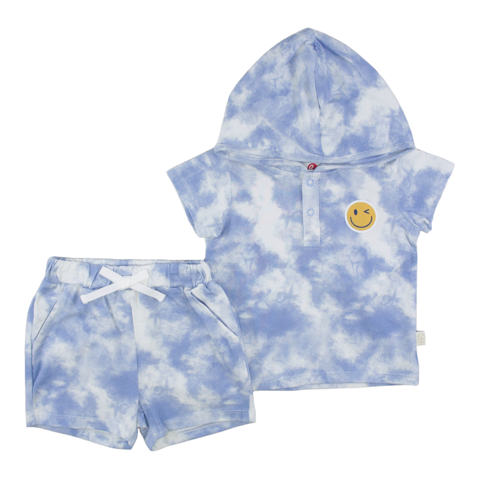 Elegant Kids 2 Pc Hooded T-Shirt And Shorts Set - Smiley