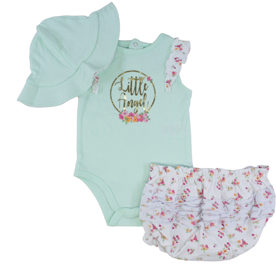 Quiltex 3 Pc Bodysuit, Daiper Cover And Hat Set - Little Angel