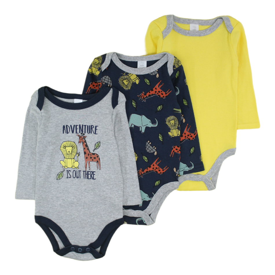 Baby Kiss 3 Pk Full Sleeves Cotton Bodysuits - Adventure Is Out There