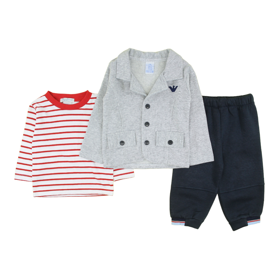 Ohm & Emmy 3 Pc Terry Jacket, Cotton T-Shirt And Fleece Lined Jogger Pants - Bird