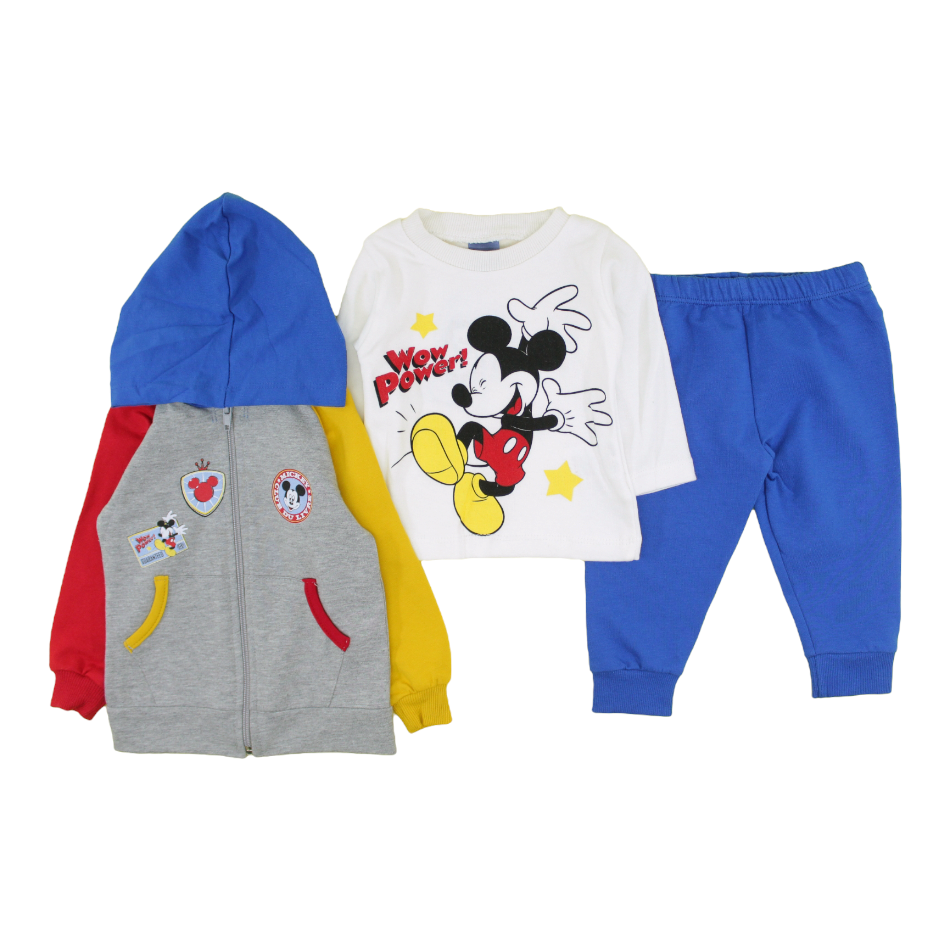 3 Pc Cotton Terry Zip Up Hooded Jacket Set - Mickey Wow Power!