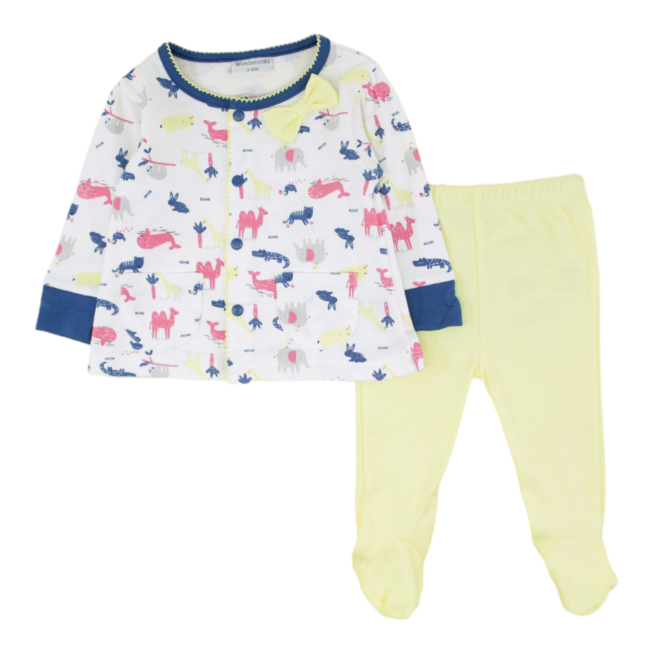 Wonderchild 2 Pc Cotton Shirt And Footed Pajama Set - Roar