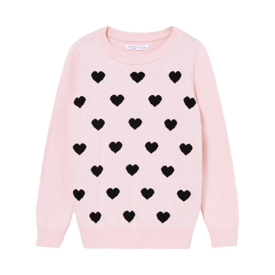 Fox & Bunny Knit Cotton Hearts Sweater