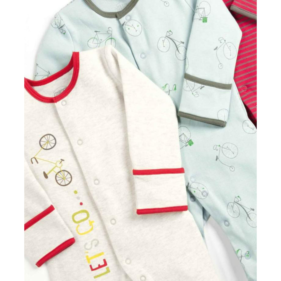 Mamas & Papas 3 Pk Cotton Footed Sleepers - Bicycle/ Let's Go