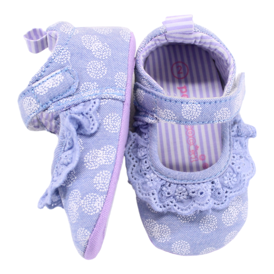 Petit Cocori Blue Mary Janes with Lace Ruffle - prewalker