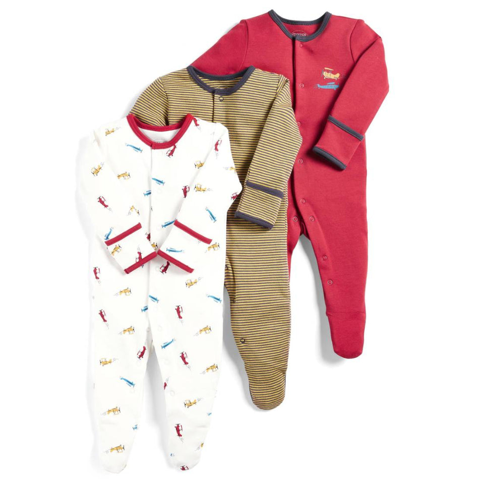 Mamas & Papas 3 Pk Cotton Footed Sleepers - Airplanes