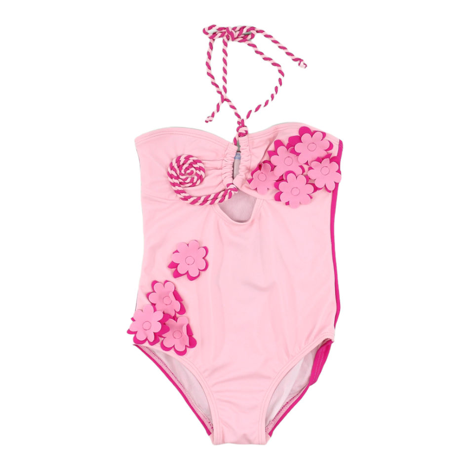 Polyplay Halter Tie Swimsuit - Floral Applique