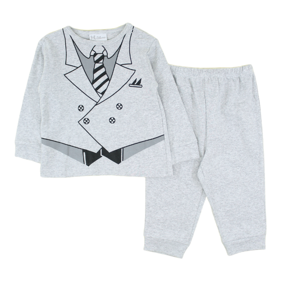 Little Me 2 pc Cotton Top & Bottom Set- Grey Tuxedo