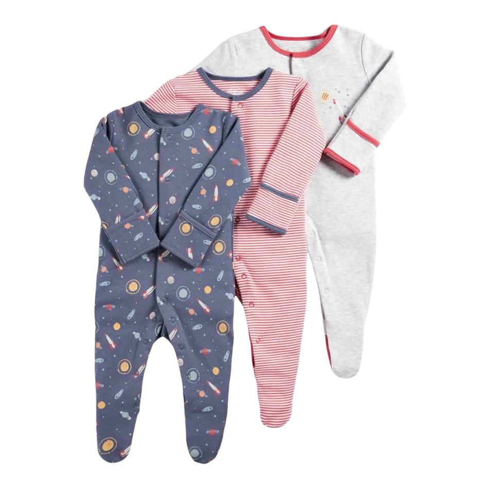 Mamas & Papas 3 Pk Cotton Footed Sleepers - Planets & Rockets