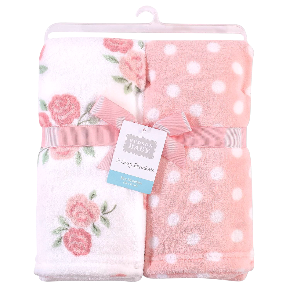Hudson Baby 2 Pk Fleece Plush Blankets - Pink Rose