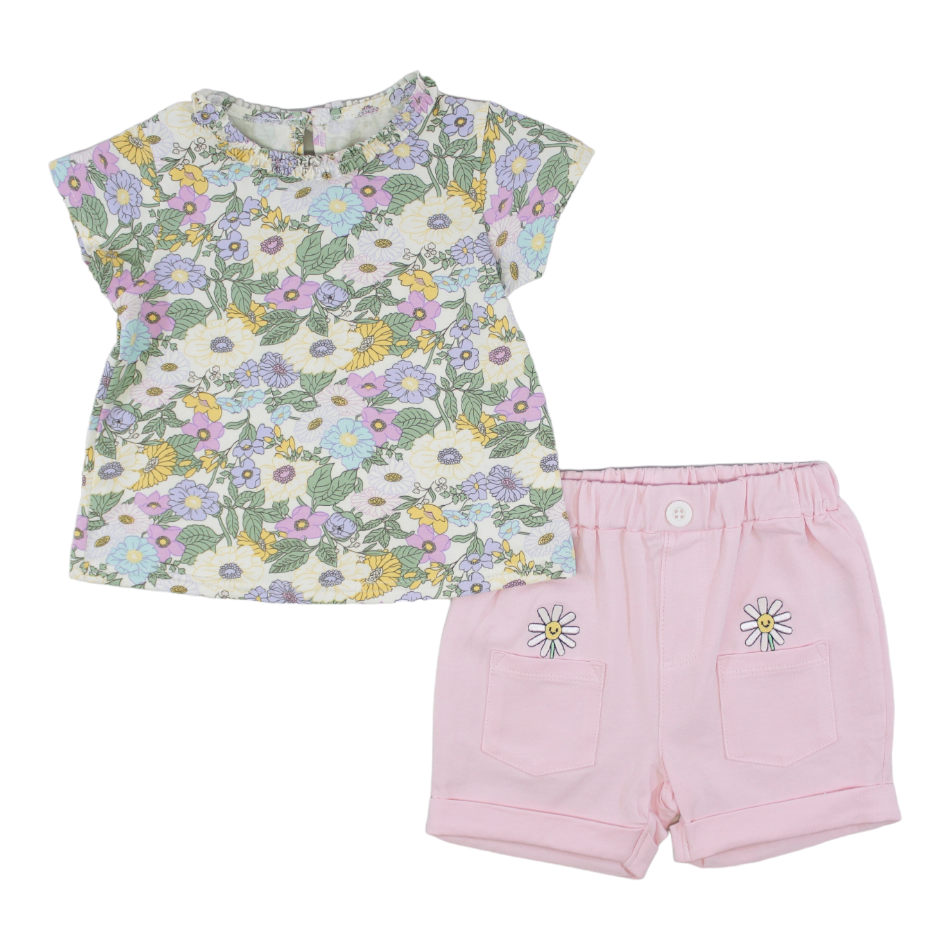 Elegant Kids 2 Pc Top And Shorts Set - Floral