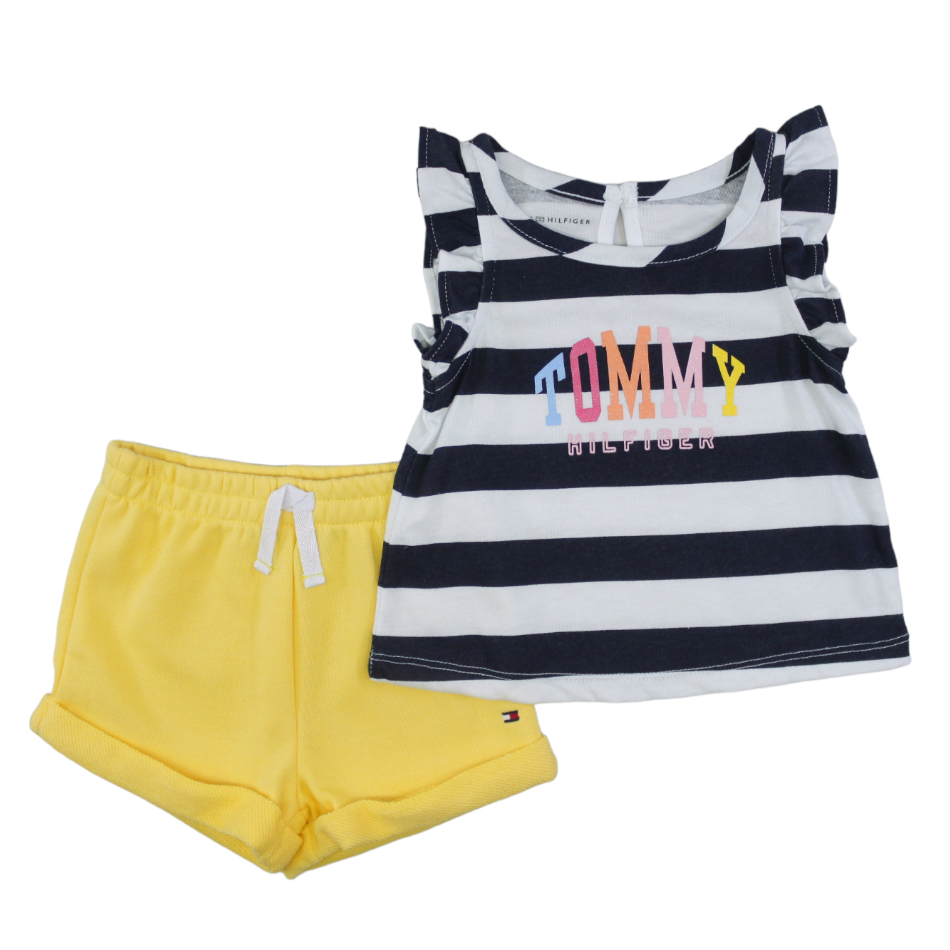 TH 2 Pc Cotton Top And Terry Shorts Set - Stripes