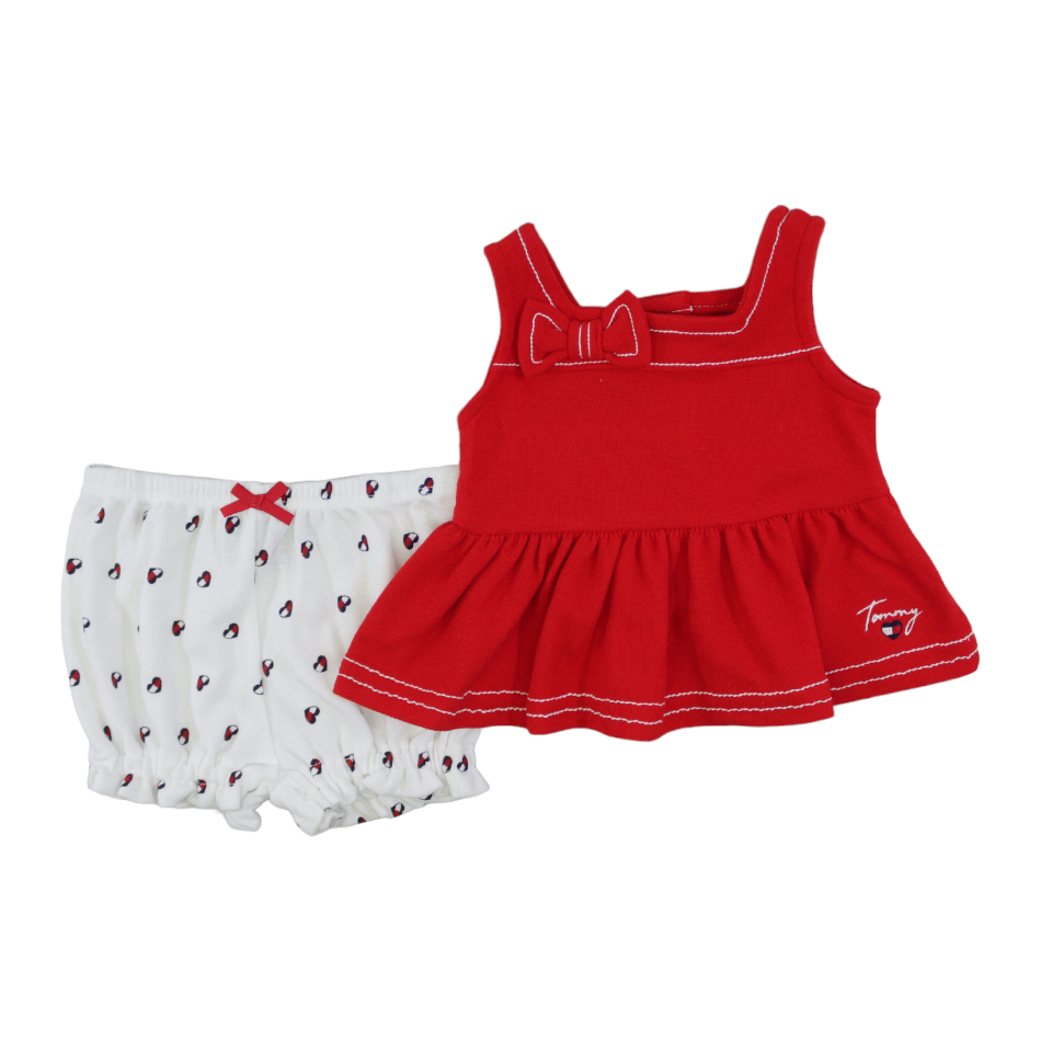 TH 2 Pc Ruffle Cotton Terry Top And Shorts Set - Hearts/Bow