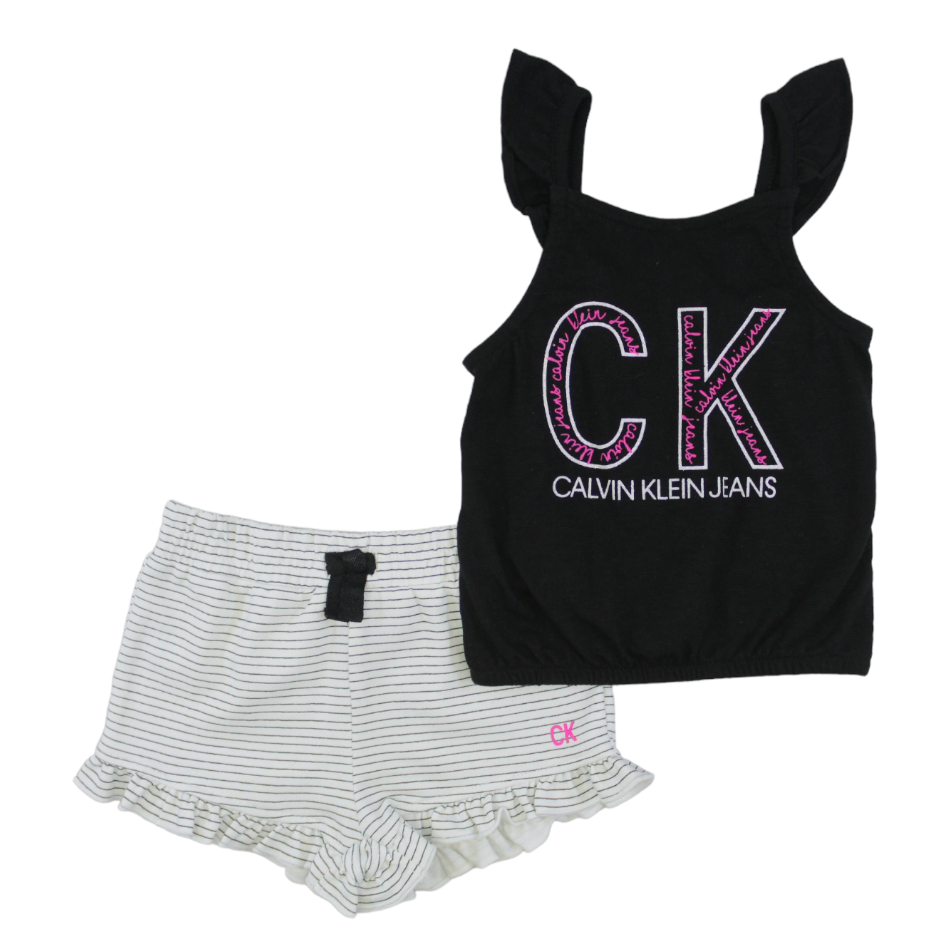 CK 2 Pc Cotton Top And Terry Shorts - Stripes