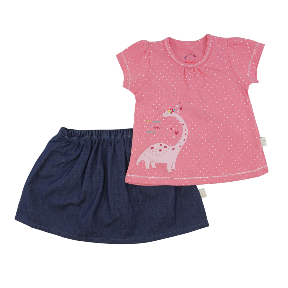 Elegant Kids 2 Pc T-Shirt And Chambray Skirt Set - Dino