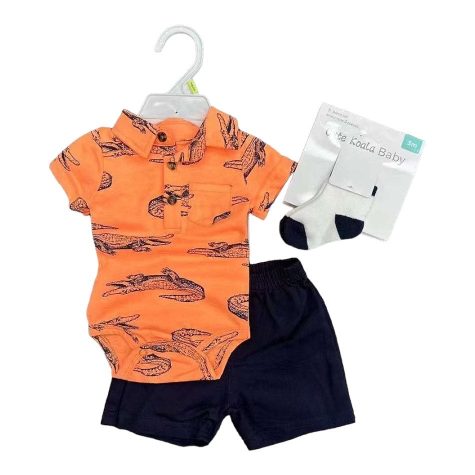 Cute Koala 3 Pc Bodysuit, Shorts And Socks Set - Alligator