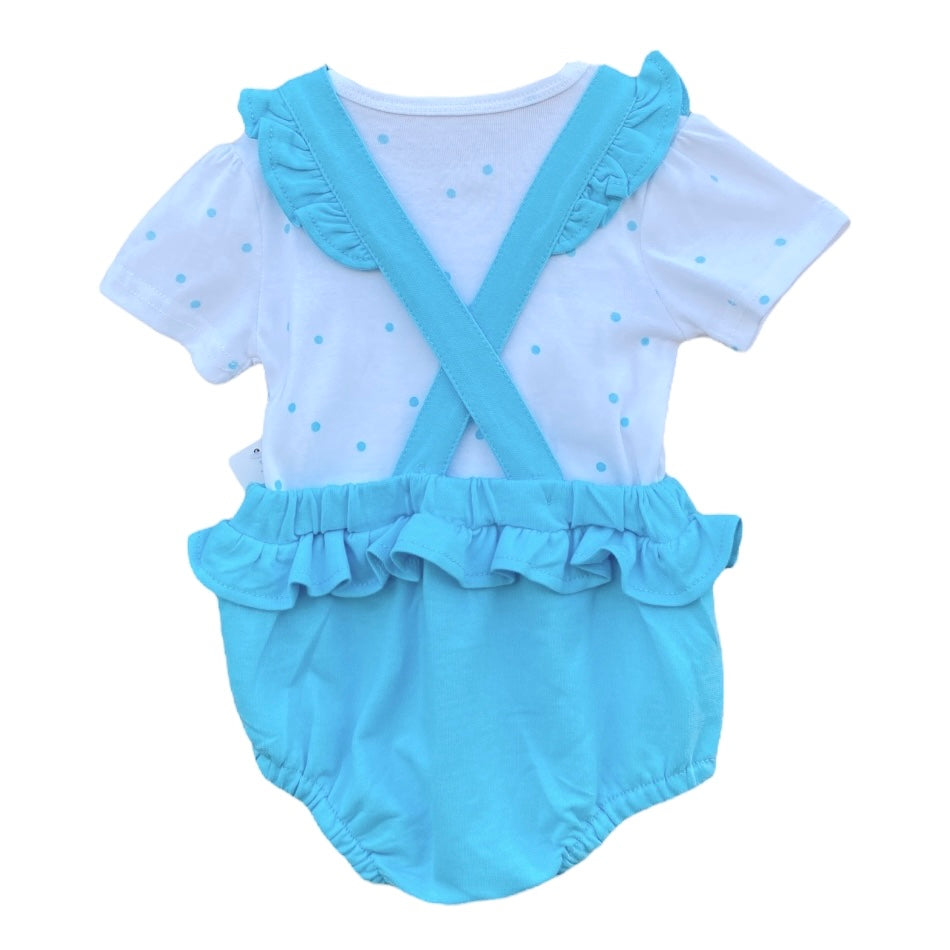 Cute Koala 2 Pc Ruffle Details Dungaree And T-Shirt Set - Polka Dots/Kitty