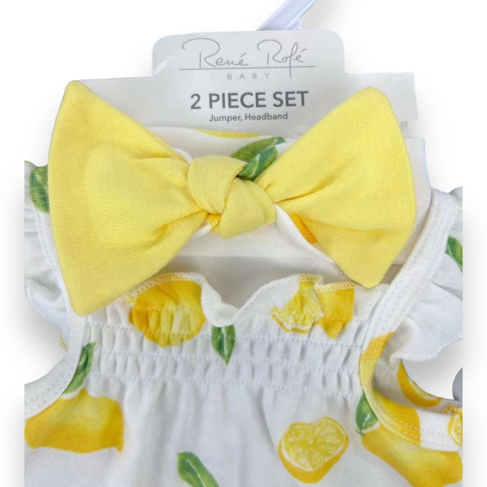 Rene Rofe 2 Pc Ruffle Jumpsuit And Headband Set - Lemon