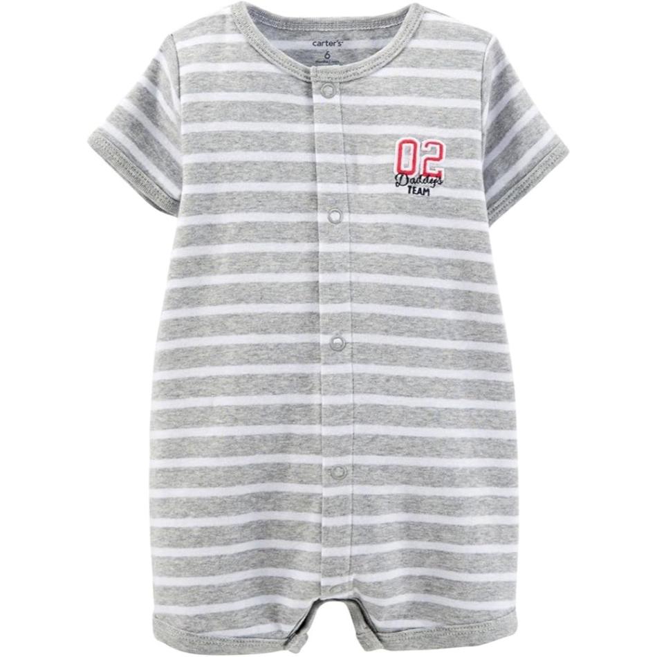 Striped Cotton Button Down Romper - Daddy's Team
