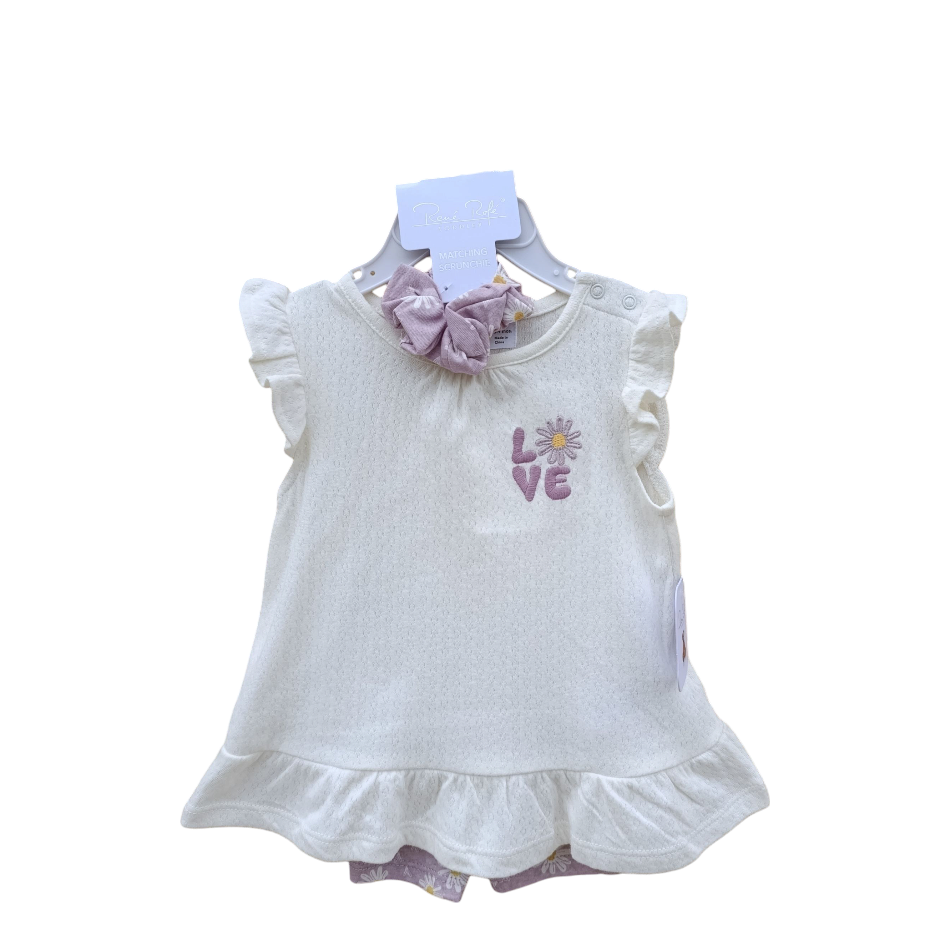 Rene Rofe 2 Pc Top And Shorts Set With Scrunchies - Love