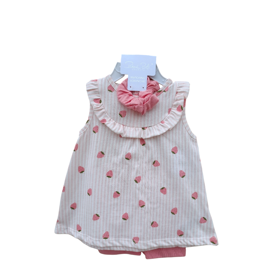 Rene Rofe 2 Pc Top And Shorts Set With Scrunchies - Strawberries