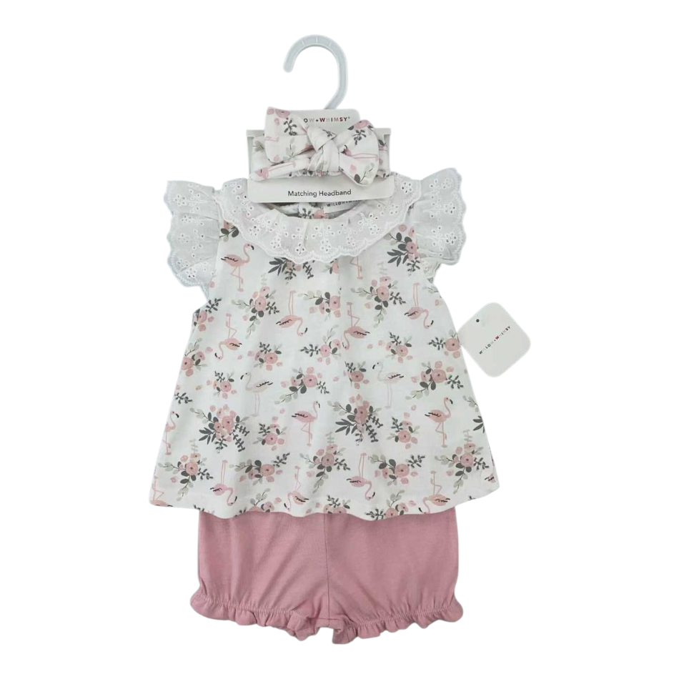 2 Pc Top And Shorts Set With Headband - Floral