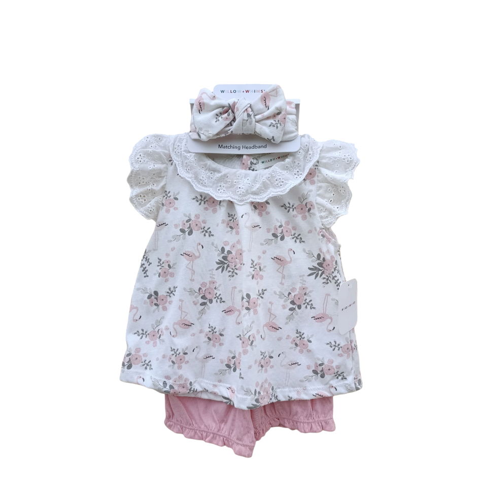 2 Pc Top And Shorts Set With Headband - Floral