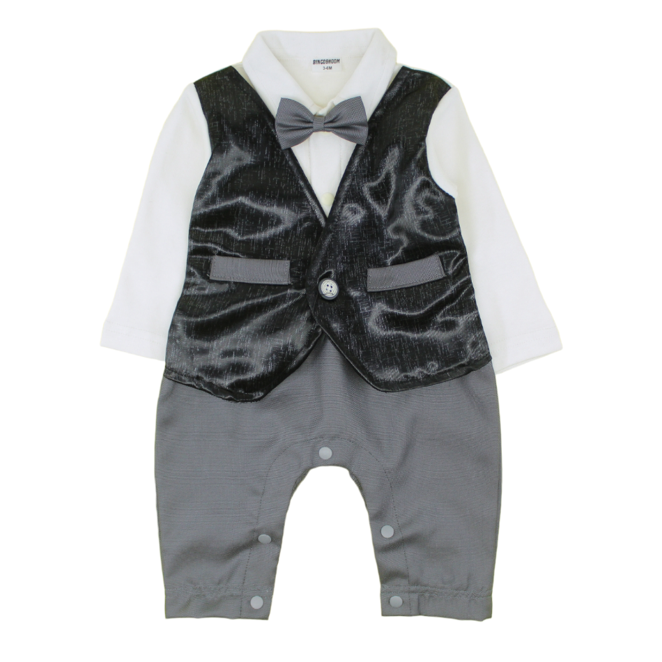 Bowtie Romper With Attached Waistcoat And Cap - Black