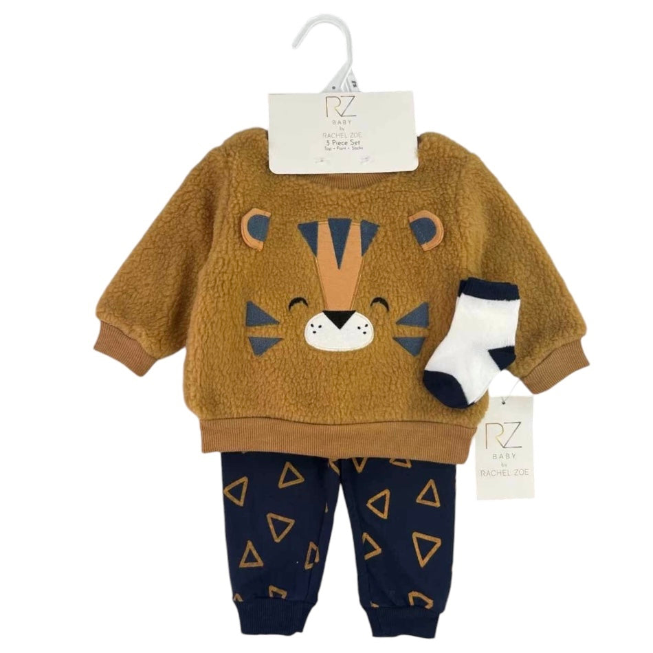 Rachel Zoe 3 Pc Fluffy Sweatshirt, Jogger Pants & Socks Set - Lion