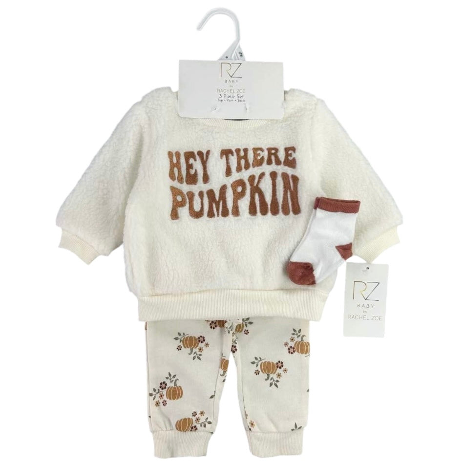 Rachel Zoe 3 Pc Fluffy Sweatshirt, Jogger Pants & Socks Set - Pumpkin