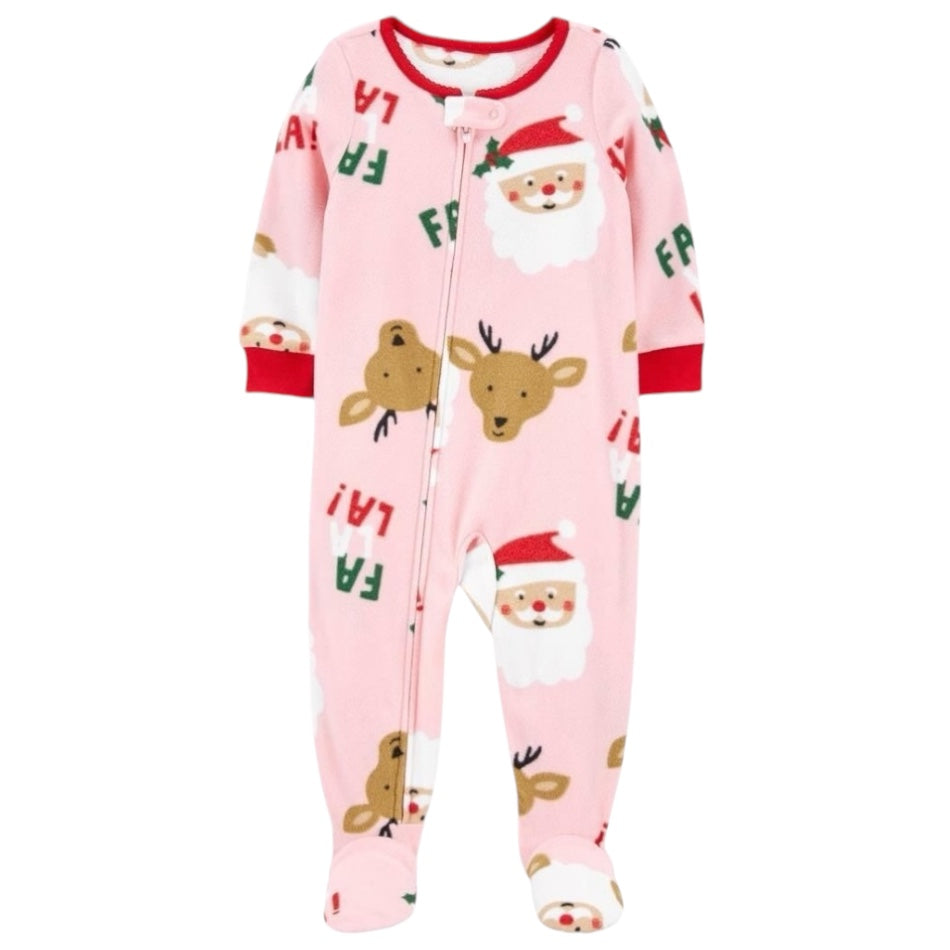 Fleece Zip Up Footed Sleeper - Santa