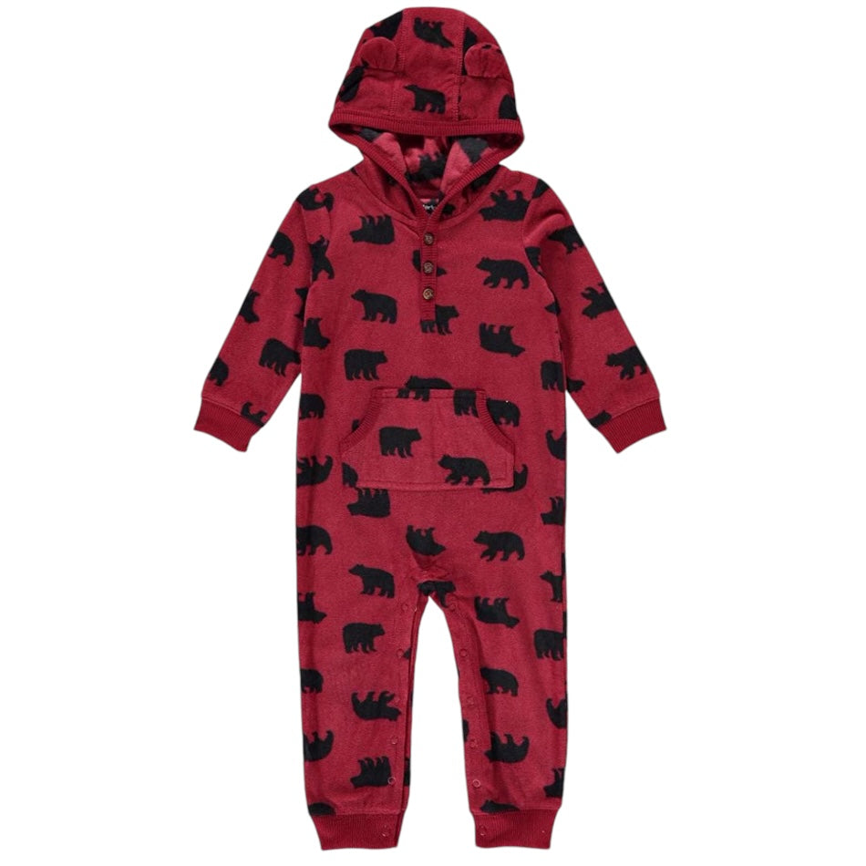 Fleece Hooded Jumpsuit With Kangaroo Pockets - Bear