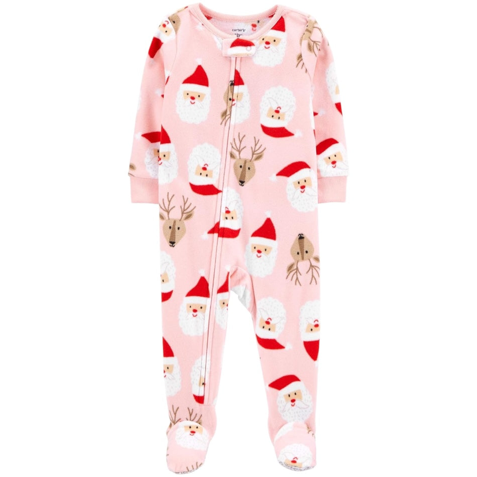 Fleece Zip Up Footed Sleeper - Reindeer/Santa