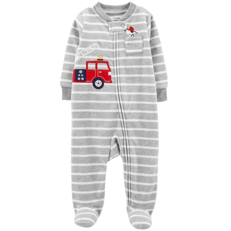 Fleece Zip Up Footed Sleeper - Fire Engine/Puppy