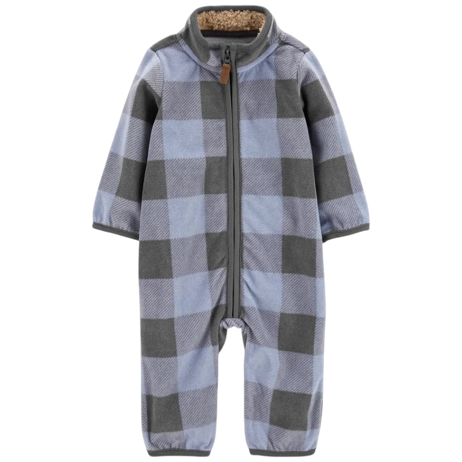 Fleece Zip Up Jumpsuit - Checks