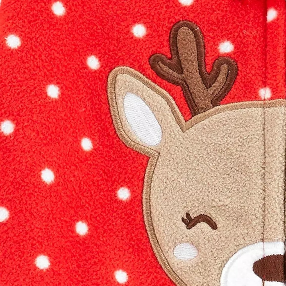 Fleece Zip Up Footed Sleeper - Reindeer/Dots