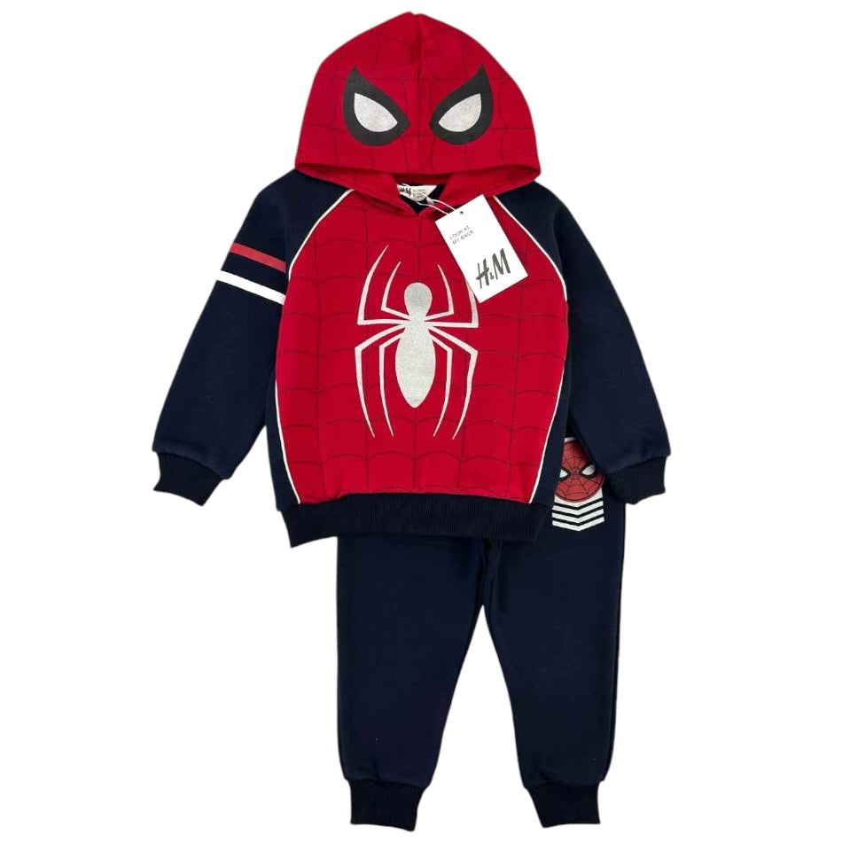 2 Pc Fleece Lined Hooded Sweatshirt And Pant Set - Spiderman