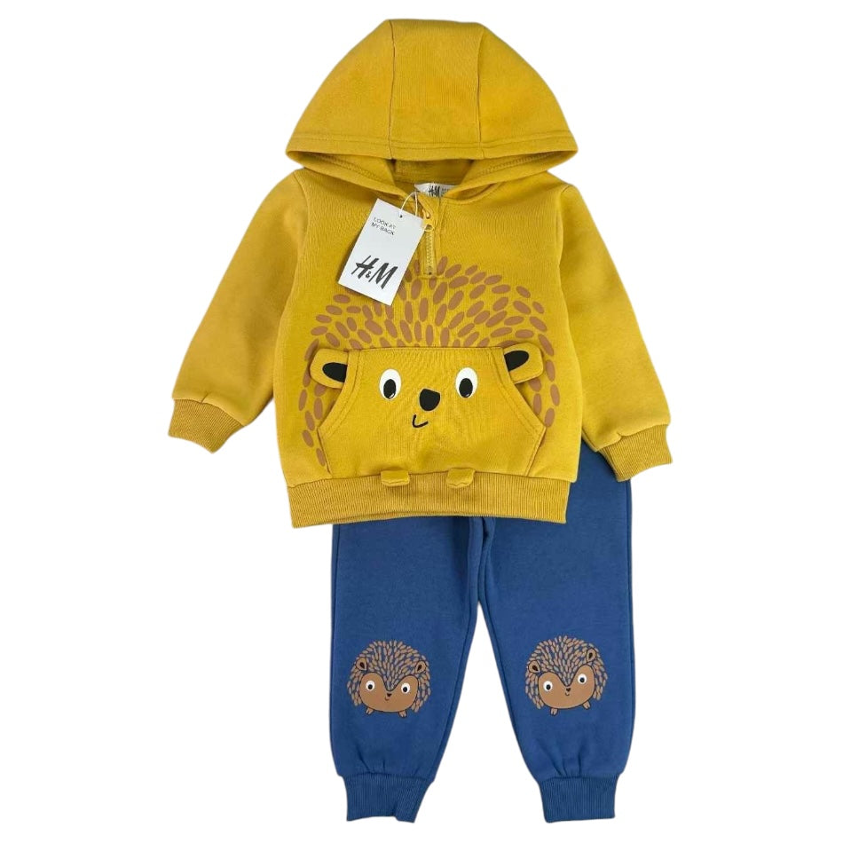 2 Pc Fleece Lined Hooded Sweatshirt And Pant Set - Hedgehog