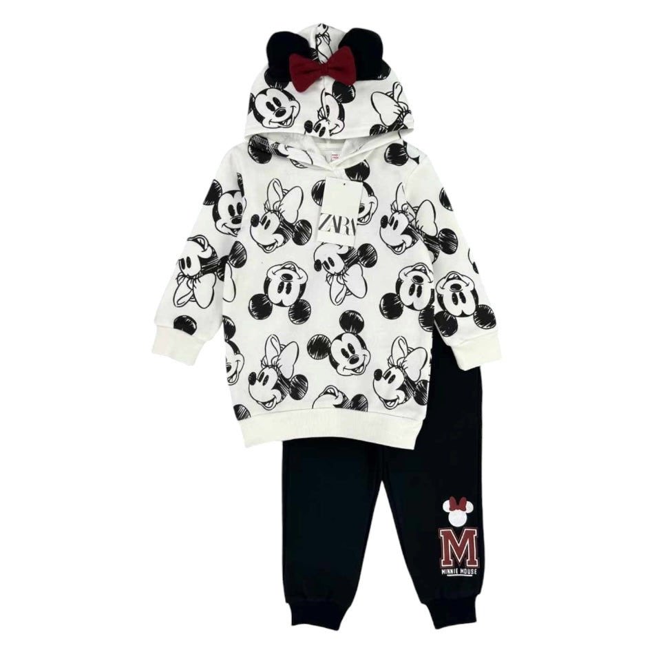 2 Pc Fleece Lined Hooded Sweatshirt And Pant Set - Minnie Mouse