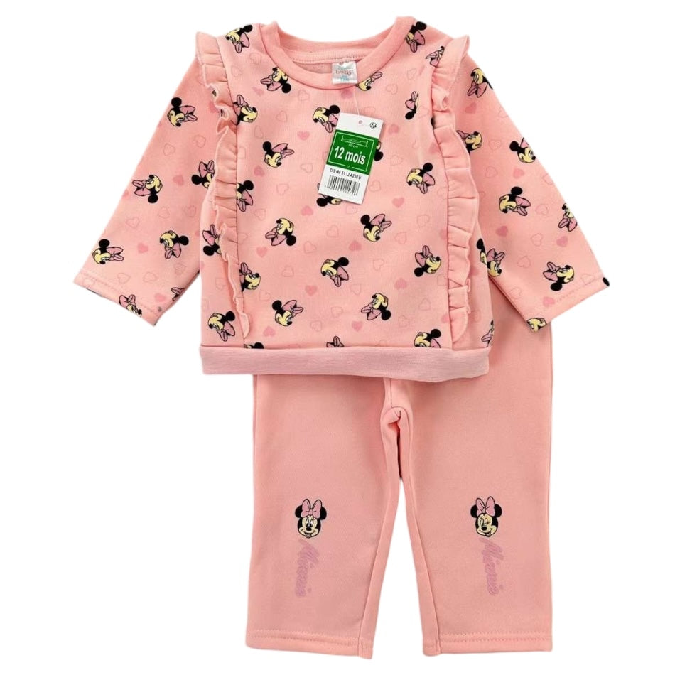 2 Pc Fleece Lined Swaetshirt And Pant Set - Allover Minnie