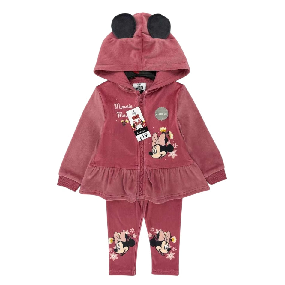 Disney 2 Pc Velour Hooded Zipup Jacket And Pant Set - Minnie Floral