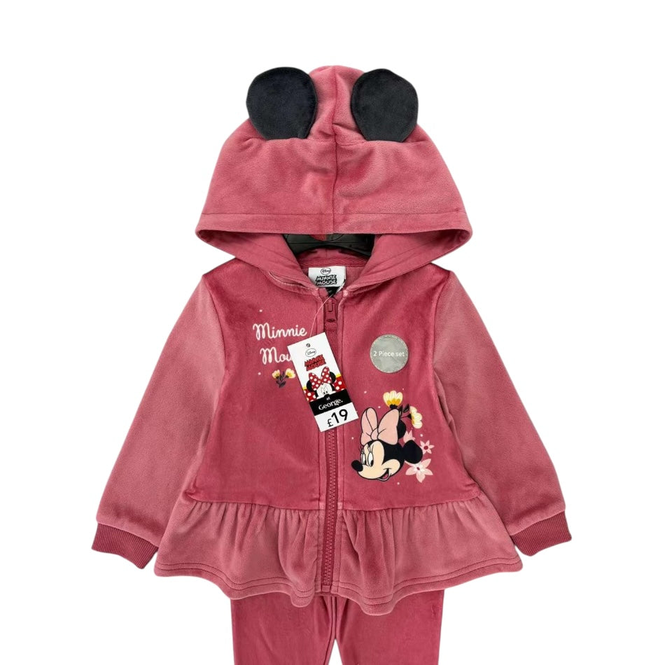 Disney 2 Pc Velour Hooded Zipup Jacket And Pant Set - Minnie Floral