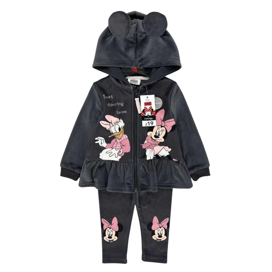 Disney 2 Pc Velour Hooded Zipup Jacket And Pant Set - Minnie Best Dancing Team