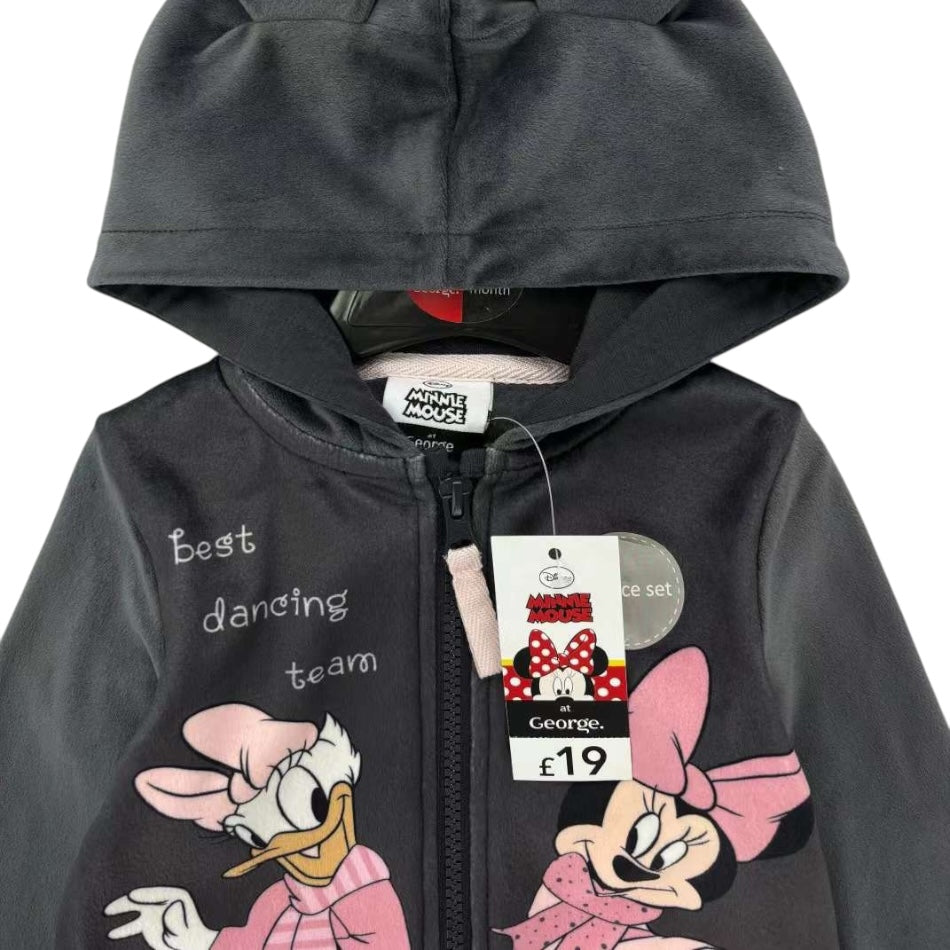 Disney 2 Pc Velour Hooded Zipup Jacket And Pant Set - Minnie Best Dancing Team