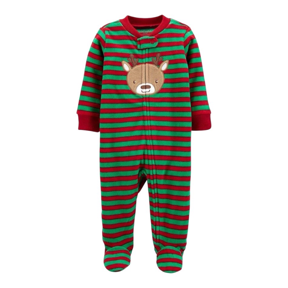 Fleece Zip up Footed Sleeper - Stripes Reindeer