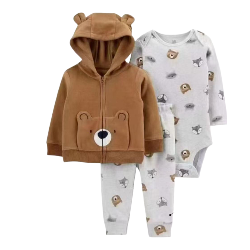 3 Pc Fleece Lined Jacket, Pants And Full Sleeves Bodysuit  Set - Bear