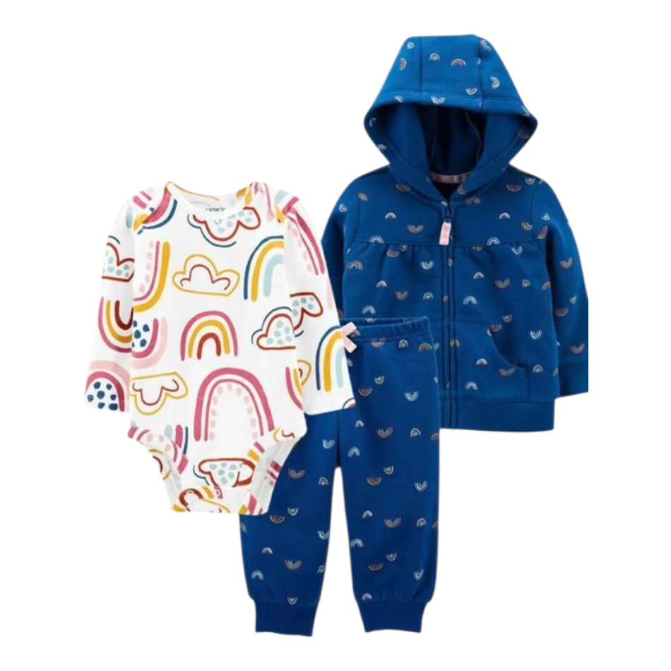 3 Pc Terry Jacket, Pants And Full Sleeves Bodysuit  Set - Rainbow