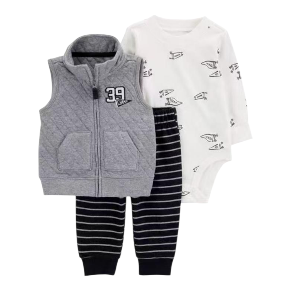 3 pc Quilted Vest, Bodysuit & Pants Set - Champ